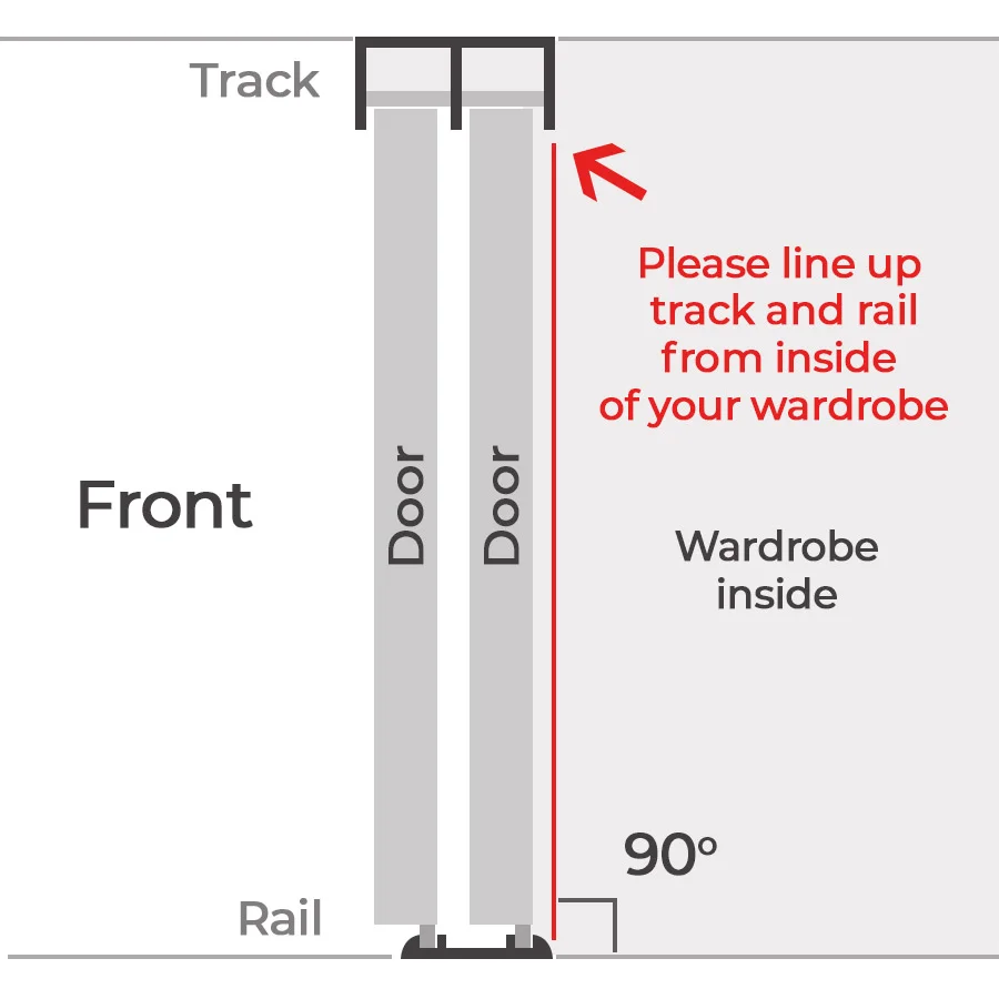 Line the track and rail up from inside the wardrobe